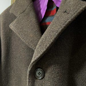 H Hilfiger - Men's Wool Car Coat Overcoat - Brown with Purple trim - Size M
